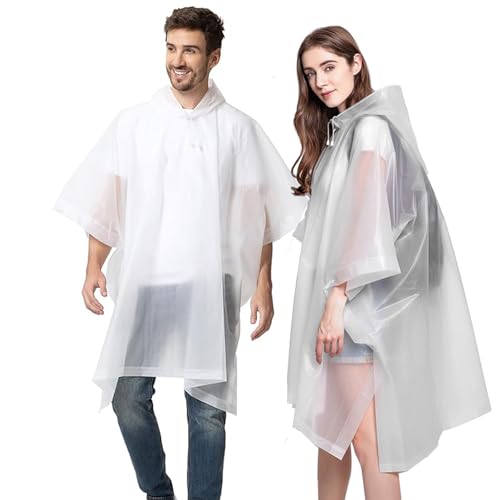 Keratobleem 2 Stück Regenponcho EVA Wiederverwendbarer, Regencape Wasserdicht Unisex, mit Kapuze für Survive, Fahrrad, Wandern, Camping, Angeln, Konzert, Stadion, Festival