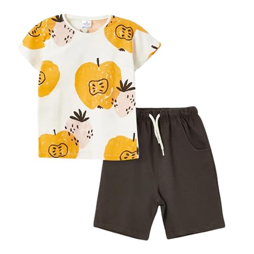deiko Shorts und T-Shirt Set für Kinder | 100% Baumwolle gemustertes T-Shirt und Shorts Set for Jungen Kind Junge Maedchen Sommer Saison (Apfel und Erdbeere, 2-3 Jahre)