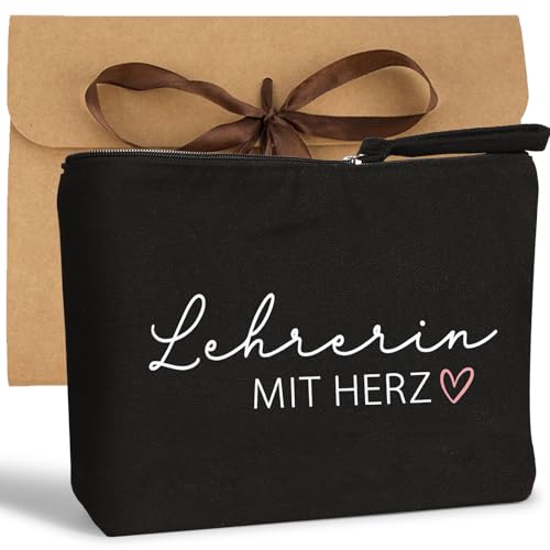 MEJOSER Lehrer Geschenk Abschiedsgeschenk Lehrerin Lehrertasche Klein Kosmetiktasche mit Verpackung Lehrerin mit Herz Geschenke Grundschule Abschluss Abschied Kulturtasche Kulturbeutel