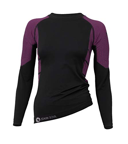 STARK SOUL Damen Seamless Ski Funktionswäsche, Outdoor Unterwäsche (L/XL Hemd schwarz/pink)