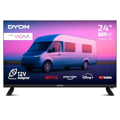 DYON Smart 24 VX-V – 24 Zoll (60 cm) HD Smart-TV mit 12V-Anschluss für Camping und Caravan, HD Triple Tuner (DVB-S2/T2/C), App Store, Prime Video, Netflix, Disney+, Hotelmodus
