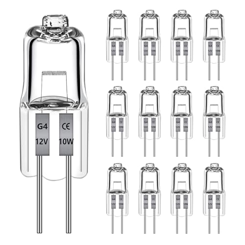 12 Stück G4 Halogenglühbirne 20W 2700k warmweiß 240LM, Halogenlampe G4 20w 12V bis 300C, Halogen G4 Dimmbar Warmweiß für Dunstabzugshauben, Öfen, Mikrowellen