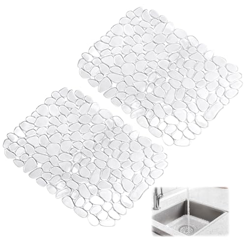 2 Stück Spülbeckeneinlage 30x40 cm, Kieselsteine Spülbeckenmatte, Spülmatte für Spülbecken, PVC Spülbecken Schutzmatte, Waschbecken Matte für Geschirr, Glaswaren, Gemüse (Transparent)