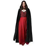 AOOWU Schwarzer Umhang, Mittelalter Umhang Kapuzenumhang, Herren Damen Halloween Umhang mit Kapuze, Umhang kostüm Cape Satin Erwachsene, Umhang Kostüm Mantel für Halloween Weihnachten Karneval Kostüm