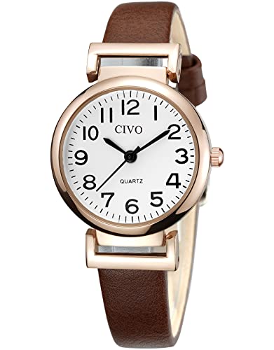 CIVO Damenuhr Braun Analog Quarz Wasserdicht Armbanduhr für Frauen Leder Minimalistische Klassisch Elegante Lässig Kleid Geschenke Uhren fur Damen Frauen