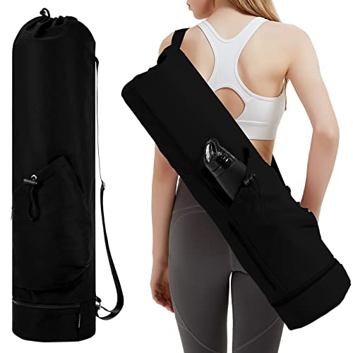 Yogatasche mit Nassfach und Flaschentasche Sporttasche Damen Verstellbarer Schultergurt Gym Yoga Tasche für Pilates Yogamatten & Yoga-Zubehör, Schwarz(Patent Angemeldet)