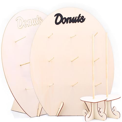 jsysj 4 Stücke Donut Ständer, 2 Stücke Holz Donut Wand mit 2 Stücke Holz Donut Tower Ständer für Hochzeiten, Geburtstage, Partys, Konditoreien Dekoration oder Speichern Anzeige
