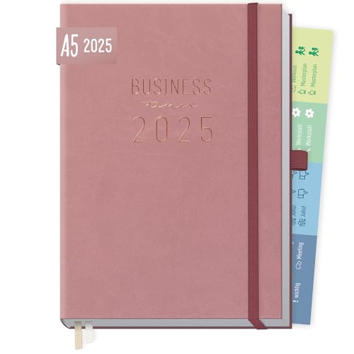 Häfft® Business-Timer Deluxe 2025 A5 "Altrosa" 1 Woche 2 Seiten - Buchkalender, Terminplaner, Wochenplaner, Wochenkalender, Organizer, Terminkalender - nachhaltig & klimafreundlich