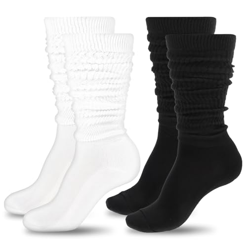 Ouligay 2 Paar Slouch Socken Damen, Baumwolle Stricksocken Damen Lange Socken Stiefelsocken Knit Scrunch Socken, Slouch Socks Stulpen Socken Stulpensocken Damen