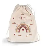 GRAVURZEILE Bedruckter Turnbeutel - Regenbogen Design - personalisiert mit Name - Sportbeutel Rucksack Daypack Gymbag mit Kordelzug - für Sport & Freizeitaktivitäten - 12 Liter 33x45 cm Farbe Rot