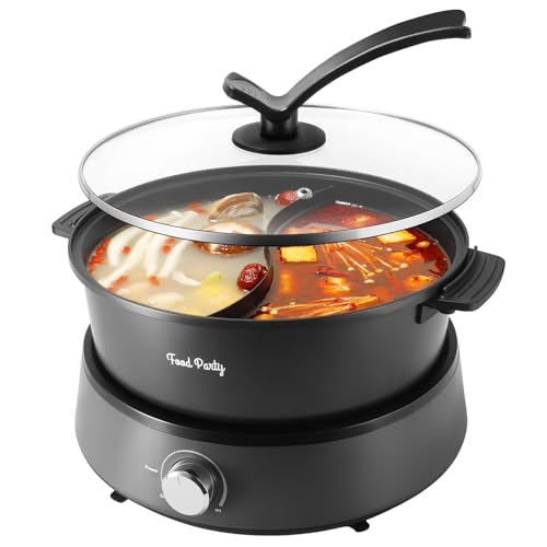 Food Party Hot Pot Elektrisch 4L Aktualisiert Hotpot Topf Doppelseitig Trennbarer Kochtopf 220V 1350W Electric Hot Pot Fondue für 6 Personen (Hot Pot mit Trennwand)