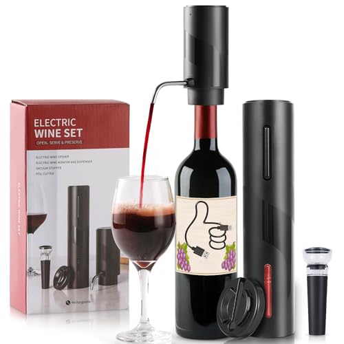 ZOYIDOUX Elektrischer weinbelüfter Set 4-in-1 Weinset mit Wiederaufladbarem Weinöffner, Wiederaufladbarem Weinbelüfter, Folienschneider und Vakuum Weinstopfen, Geschenkset für Weinliebhaber