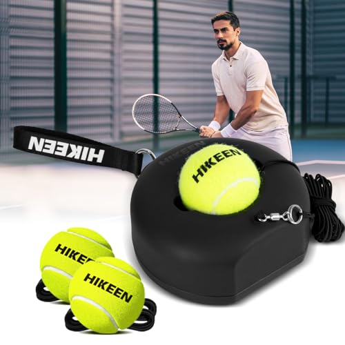 BOOSTEADY Tennis Trainer Set mit 3 Bällen - Professionelles Trainingsgerät mit Metallbasis & 4m Seil für Einzeltraining (Erwachsene/Anfänger) - Garten, Park, Plat - Schwarz