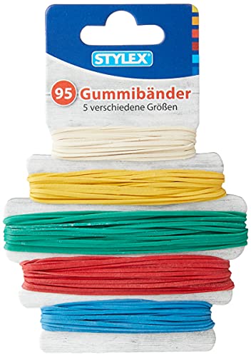 Stylex 31321 - Gummibänder, 95 Stück in 5 verschiedene Farben und Größen im Durchmesser von 90 mm, 120 mm, 130 mm, 150 mm, 180 mm sortiert