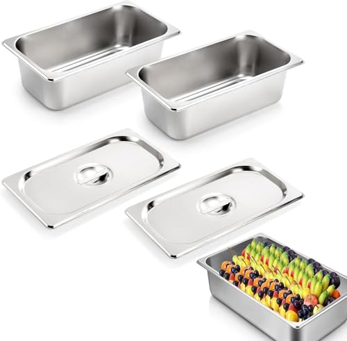 ORFCP 2 Stück Edelstahl behälter Set Mit Deckeln, Lebensmittelisolierbehälter, Kuchen, Hoteltöpfe, Salate, Tischlebensmitteltöpfe, Edelstahl Gastro Behälter für Saladette