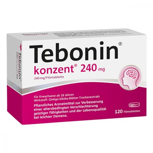Tebonin konzent 240 mg | 120 Tabletten | stärkt Gedächtnis & Konzentration | fördert die Durchblutung | bei Vergesslichkeit im Alter | pflanzliches Arzneimittel mit Gingko Biloba Extrakt