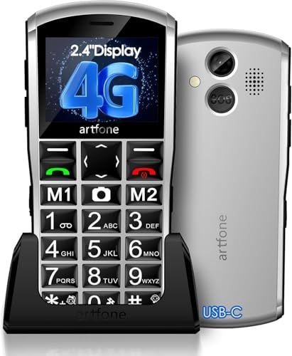 artfone 4G Seniorenhandy Ohne Vertrag丨Rentner Handy große Tasten丨1800mAh Akku Handy für Senioren Dual Nano SIM丨SOS-Taste丨Ladestation丨2.4 Zoll Farbdisplay丨die Zeitansagefunktion丨Bluetooth - Silbrig