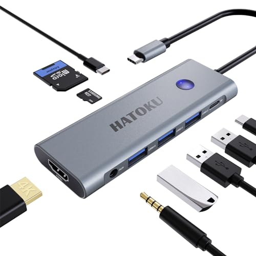 USB C HUB, USB C Multiport Adapter für MacBook Pro/Air mit 4K@60Hz HDMI, 100W PD, SD/TF Kartenleser, USB 3.0/C Datenport und Audio Port, 9-1 USB-HUBS für Dell, Lenovo, HP Laptops (Grey)