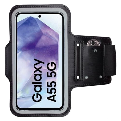 CoverKingz Sportarmband für Samsung Galaxy A55 5G - Armtasche mit Schlüsselfach Oberarm Halterung - Sport Laufarmband Handy Armband Schwarz