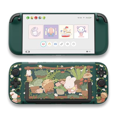 GeekShare Schutzhülle kompatibel mit Switch 2, niedliche, dockbare Cartoon-Hülle für Switch 2, kratzfestes und stoßfestes Design – Bunny Garden
