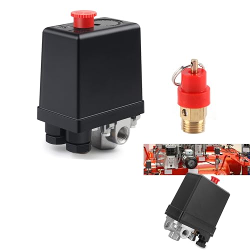 1 Stück Druckschalter Kompressor 220V Luftkompressor Druckschalter Loch Luftkompressorregler Mehrzweck Druckschalter Steuerventil für Schnellen Druckabbau(Mit 1 Sicherheitsventil)