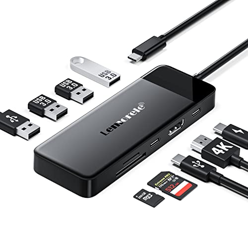 Lemorele USB C Hub -Docking Station 10 in 1, USB C Adapter mit 4K HDMI, 3 USB-A 3.0, 100W PD, USB-C-Daten Port 3.0/2.0, SD/TF, Docking Station USB C für MacBook Air/Pro,iPad, Windows,Switch,Chromecast