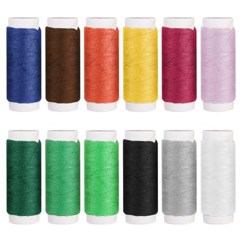 Nähgarn Set für Nähmaschine, 380 Yard 12 Farben Nähmaschinengarn Polyester, Garn Nähmaschinen Set, Mix-Farben Nähfaden, Nähgarn Baumwolle Overlockgarn für Hand und Nähmaschinen, Kreuzstich, DIY