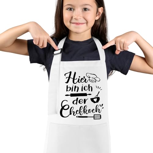 Dusaniyali Kochschürze für Kinder, Kinderschürze, Grillschürze, Malkittel für Jungen und Mädchen Beim Kochen, Malen, Grillen (Weiß)