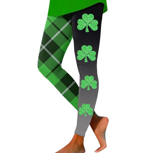 Eauptffy St.Patrick's Day Damen-Strumpfhose, irisches grünes Kleeblatt, farbige Strumpfhose, Winterstrumpfhose und Leggings, aktive Hose, Po, Lift, leicht, Gemustert, Laufhose, Butt Scrunch Leggings