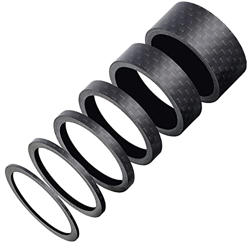 HONGECB Abstandshalter für Fahrradgabel, Bike Headset Spacer, Karbon MTB Rennrad Distanzscheiben, Carbon Fiber Headset Spacer, für Rennräder/Mountainbikes, 2/3/5/10/15/20mm, 6 Stück, Black