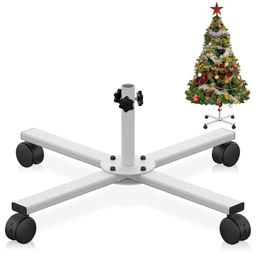 tonhui Christbaumständer für künstlichen Baum, Ersatz-Weihnachtsbaumständer mit Universalrad für 0,9m bis 1,8m künstliche Bäume, tannenbaumständer passend für Baum 1,2–2,2 cm Stange, Weiß