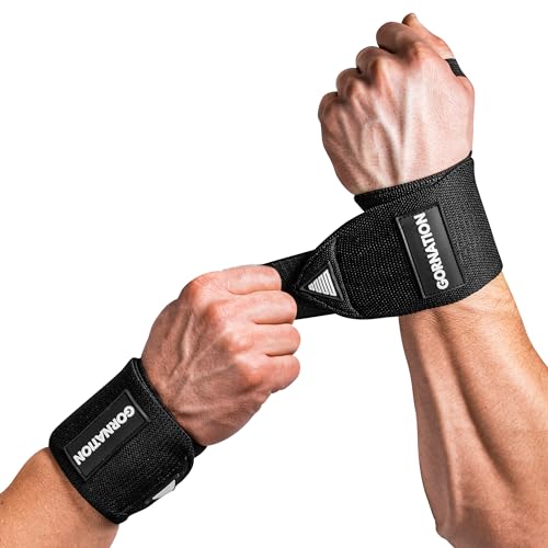 GORNATION Handgelenk-Bandagen - Power Wrist Wraps für Fitness, Gym, Calisthenics & Kraftsport - Handgelenk Support - 1 Paar, Schwarz