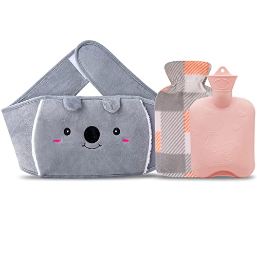 Wärmflasche Wärmflaschengürtel Koala Wärmflasche aus Gummi mit weichem Taillen-Bezug, Wärmflasche für Nacken und Schulter, Rücken, Beine, Taillenwärmung (Pink-heart)