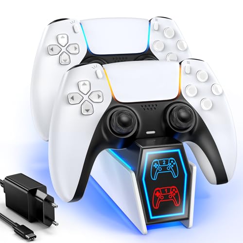 PS5 Controller Ladestation mit 5V/3A EU Netzteil Ladekabel, Schnellladung PS5 Ladestation, Ladestation PS5 Controller PS5 Zubehör für Playstation 5