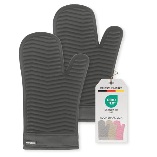 Bellphany Premium Silikon Ofenhandschuhe Paar - Design Topfhandschuhe zum Kochen & Backen, Backofenhandschuhe hitzebeständig bis 250°C, Anthrazit