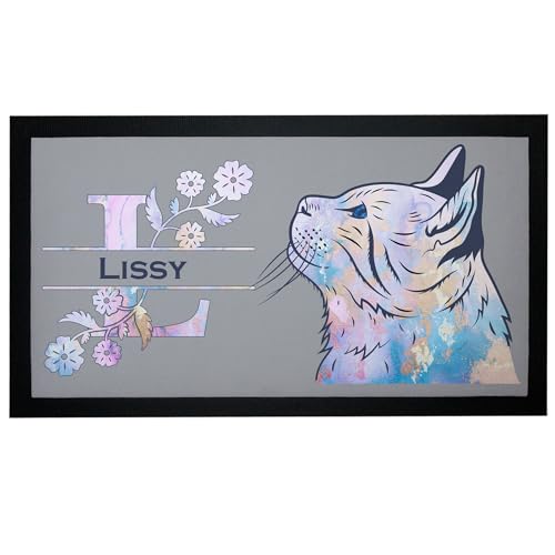 Napfunterlage Katze mit Name Floral-Design Pastell Futtermatte personalisiert