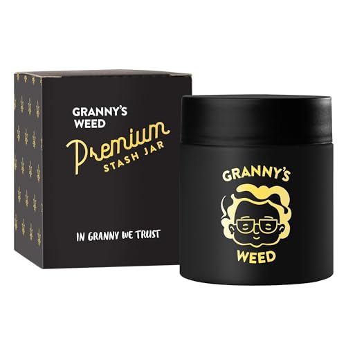 Granny's® Premium Stash Jar | Omas Kräuterglas | Bis zu 8 Gramm Fassungsvermögen | Schwarz|100% Geruchsdicht | UV-Schutz Garantie | Geschenke Set | Mit Kindersicherung im Deckel | 120 ml