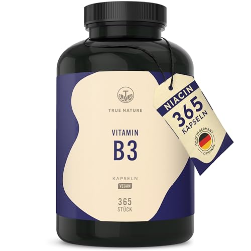 Vitamin B3 Niacin - Hochdosiert: 500mg Nicotinamid - 365 Kapseln - 1 Jahr Vorrat - Flushfree - Nerven/Haut - vegan & in Deutschland produziert - TRUE NATURE