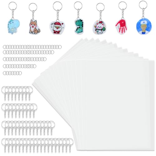 Schrumpffolien Set,140 Stück Schlüsselanhänger-Zubehör mit 15 Blatt A5 Schrumpfpapier Schrumpfpapier Matt Transparent Shrink Plastic für Kinder DIY Creative Craft Ohrring Handwerk Dekorationen