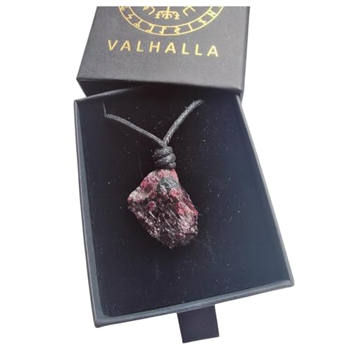 VALHALLA Granat-Halskette, Naturstein, universeller Anhänger für Herren und Damen
