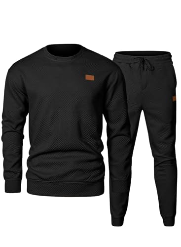 Elegancity Trainingsanzug Herren Set Herren Pullover Sweatshirt und Sporthose Lang Jogginganzug Herren Sportanzug mit Tasche Schwarz L