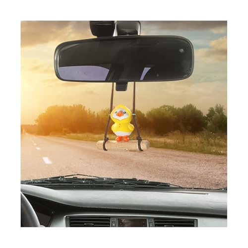 JNNJ Duck Car Hanging Ornament, Auto Anhänger Schaukel Ente Rückspiegel, Schwingende Ente Auto Hängend Ornament, Süße Schaukel Autospiegel Anhänger Swing Duck Rückspiegel Anhänger(Regenmantel Ente)