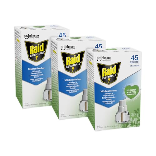 Raid Essentials Mückenstecker (Nachfüller), pflanzlicher Mückenschutz, geruchsneutral mit leichtem Zitrusduft, 3er Pack (3 x 32 ml)