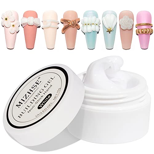 MIZHSE Solid Builder Gel für Nägel Non Stick, Weiß Solid Glue Press on Nail, Aufbaugel Für Gelnägel, Nägel Extension Glue, 3D Gel Nail Art, Nagelverlängerung und Modellage, DIY Hause Weiß 15g 1PC