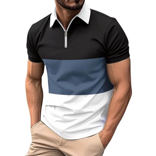 T-Shirt Herren Poloshirt Stilvolles Bedrucktes Kurzarm Golf T-Shirt Leichte Klassische Casual Polohemd Revers Reißverschluss Kurzarmshirt Shirts Hemd Herren Slim Fit Poloshirt Herren Slim Fit Stretch