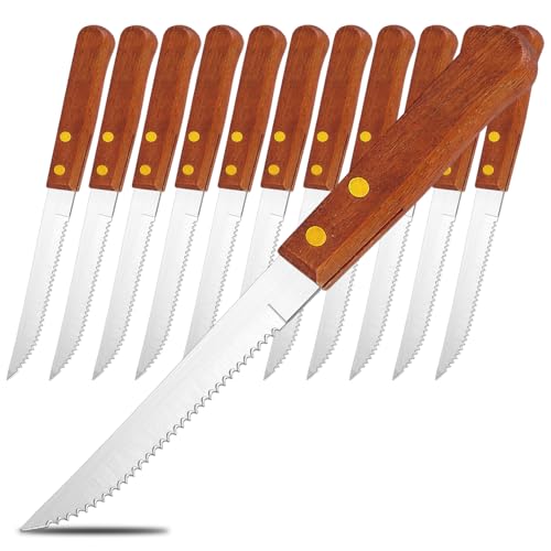 Kyraton Steakmesser Set Satz Von 12, Steakbesteck, Steakmesser-Set Mit Holzgriff Aus Edelstahl, Steakmesser, Geschenke für Haus, Restaurant, Partys, Hochzeit, Camping.