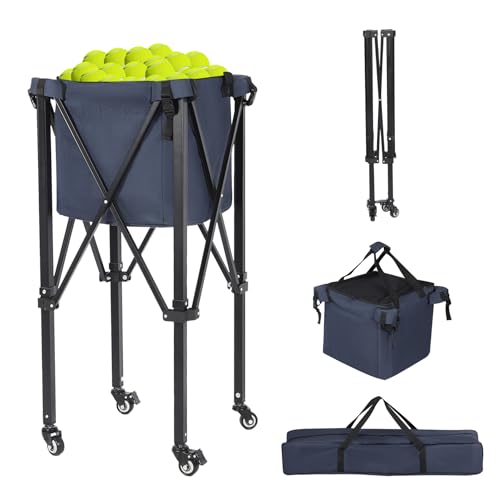 campMax Tennisballwagen klappbar, Leichter Faltbarer Ballwagen mit Rädern & Seitentasche, tragbarer Tennisballkorb aus Aluminium für 180 Tennisbälle