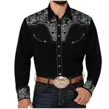 Mymyguoe Cowboyhemd Herren Western Shirts Cowboy Kostüm Reverskragen Einreiher Freizeithemd Herrenhemden Westernhemden Herren Western Cowboy Hemd Langarm Snap Stickerei Hemden Men's Western Shirt