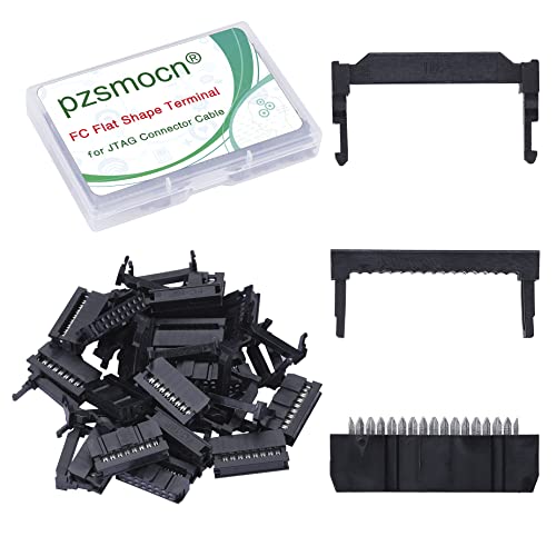 Pzsmocn 20 Sätze IDC 2*8 Zweireihig 16 Poliger Rechteckiger Buchsensteckverbinder FC Flache Weibliches Terminal 3 Teiliges Set 2,54 mm, 16 Poliger FC Adapter Flache Terminal für JTAG-Anschlusskabel.