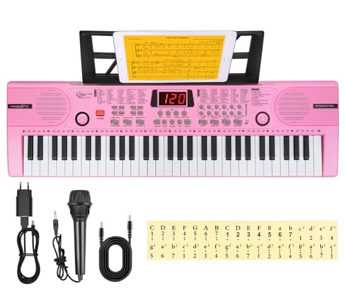 Hricane Elektronisches Keyboard Piano 61 Tasten, tragbares Digitalpiano, Musik-Keyboard mit Mikrofon, Notenständer, Klaviernotenaufkleber, bestes Geschenk für Kinderanfänger